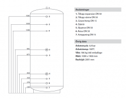 Rund oisolerad ackumulatortank-ST finns i följande volymer 500L, 750L,1000L, 1300L, 1500L, 1800L, 2500L och 3000L.