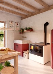 Kökspanna EK90 är en modern och snygg vattenmantlad kökspanna med ugn, miljövänlig förbrännin