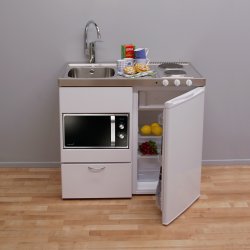 Trinettekök- Minikök EMK1045 har 1 st diskho på höger eller vänster sida, en kyl med frysfack, 2 st kokplattor