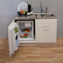 Trinettekök- Minikök ETN1250 har rostfri diskbänk med 2 st diskhoar, kylskåp med frysfack, ingen glaskeramikhäll