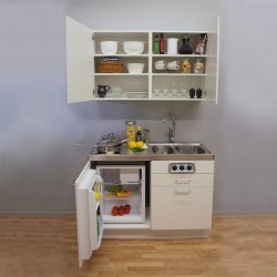 Trinettekök- Minikök ETN1254 har rostfri diskbänk med 2 st diskhoar och räfflad avställningyta, kylskåp med frysfack, glaskerami