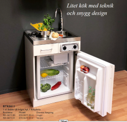 Trinettekök- Minikök BTK0611(ETN651) har rostfri diskbänk med 1 st diskho till höger, en kyl med frysfack, 1 st kokplatta med 7-