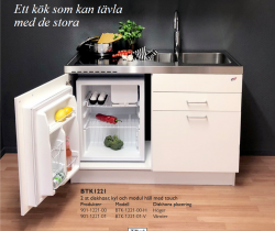 Trinettekök- Minikök BTK1221(ETN1254) har 2 st diskhoar, kyl och modul häll med touch